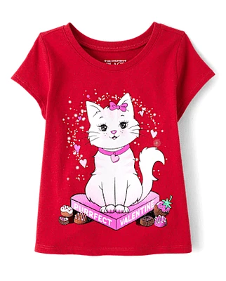 Baby And Toddler Girls Valentine's Day Cat Graphic Tee