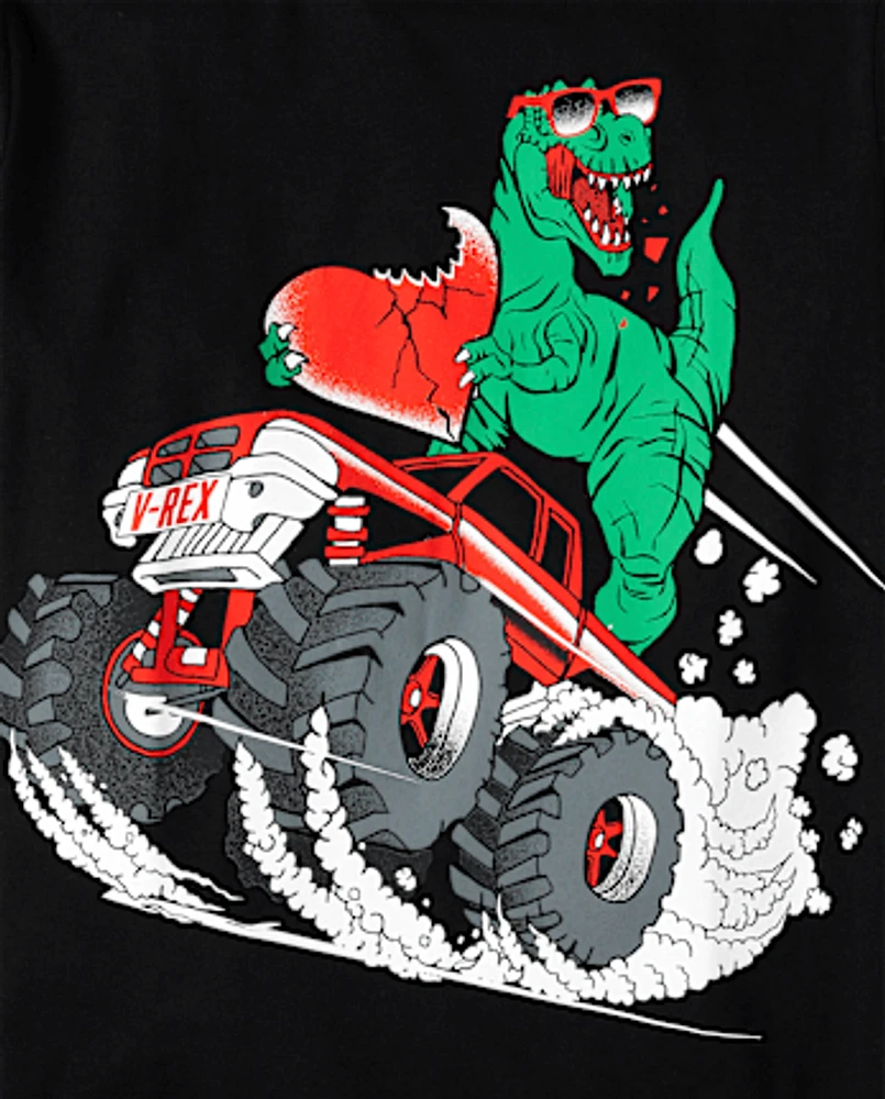 Boys Dino Heart Monster Truck Graphic Tee