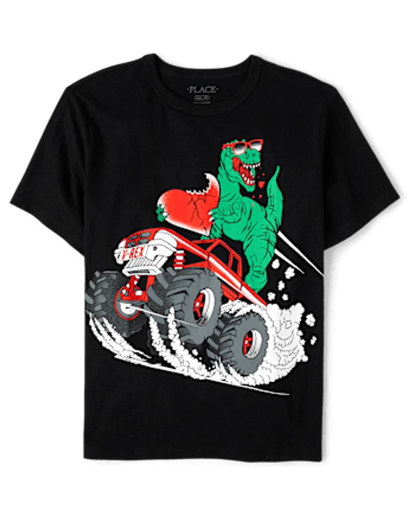 Boys Dino Heart Monster Truck Graphic Tee