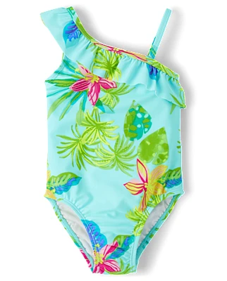 Baby And Toddler Girls Tropical One Shoulder Piece Swimsuit