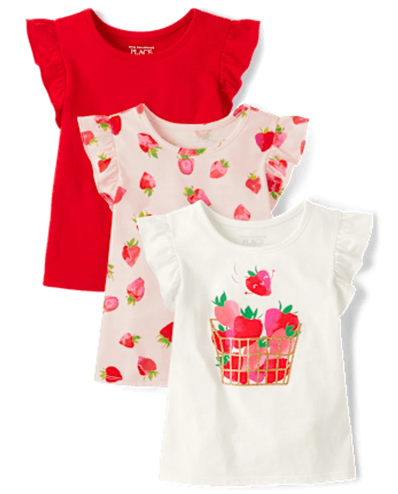 Toddler Girls Strawberry Flutter Top 3-Pack