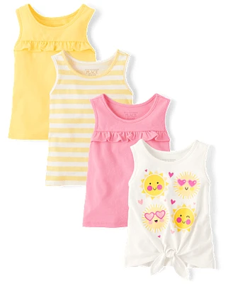 Toddler Girls Sun Ruffle Tank Top 4-Pack