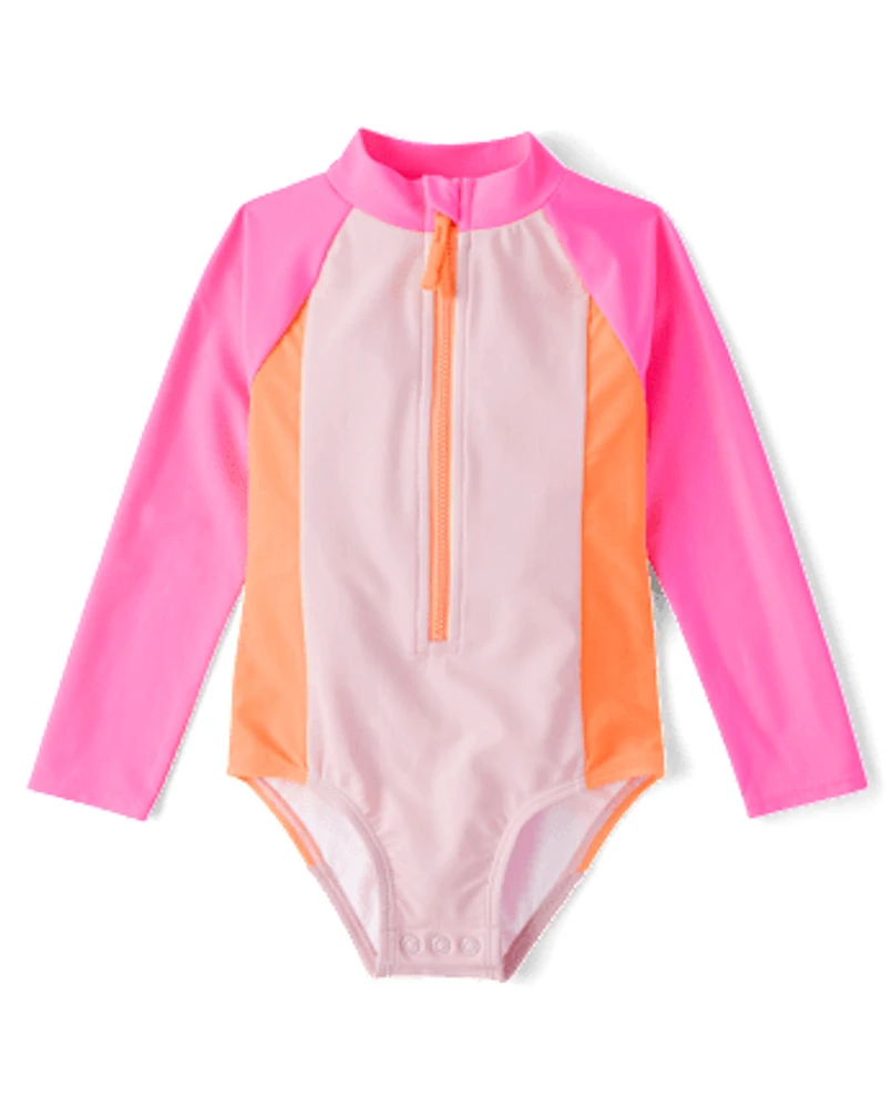 Baby And Toddler Girls Colorblock Rashguard One Piece Swimsuit