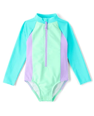 Baby And Toddler Girls Colorblock Rashguard One Piece Swimsuit