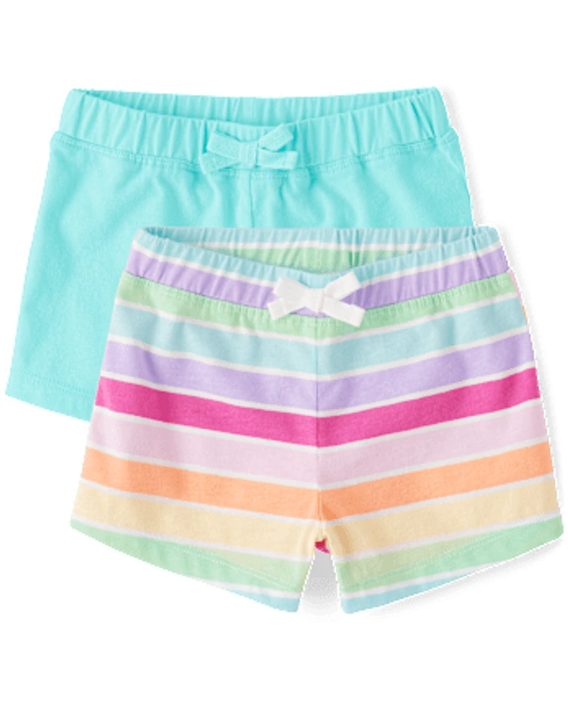 Toddler Girls Rainbow Striped Shorts 2-Pack