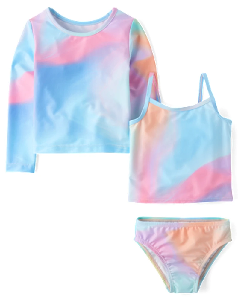 Toddler Girls Rainbow Marble 3-Piece Swimsuit