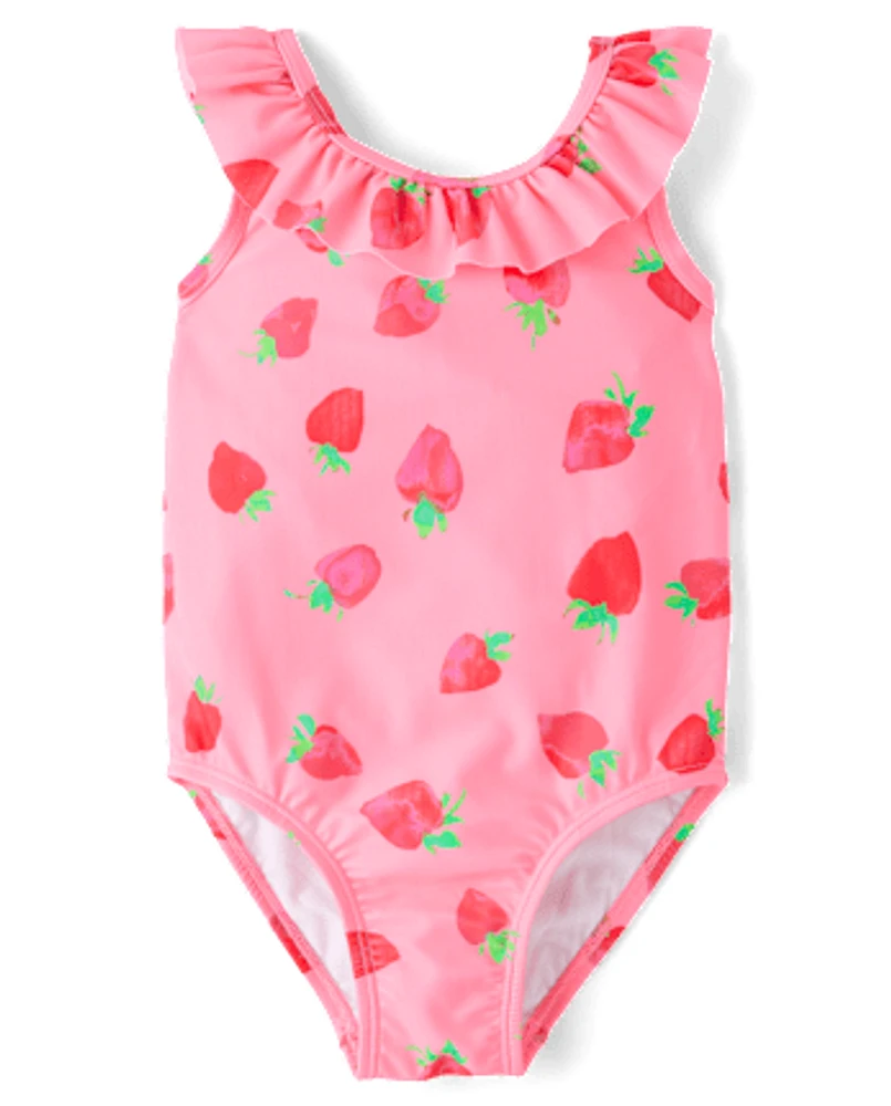 Baby And Toddler Girls Strawberry Ruffle One Piece Swimsuit