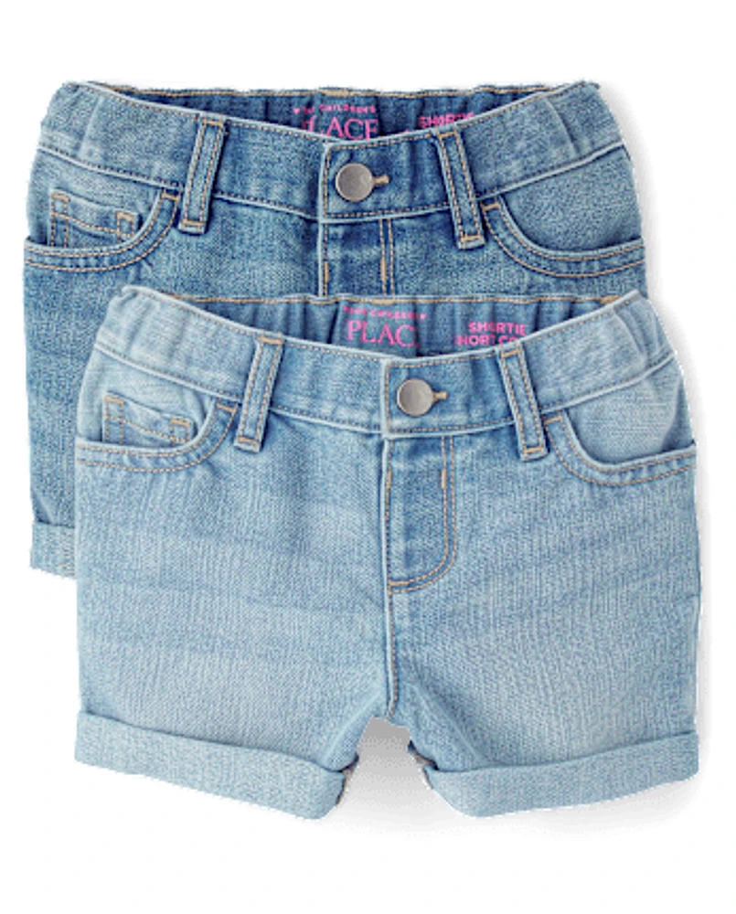 Toddler Girls Roll Cuff Denim Shortie Shorts 2-Pack