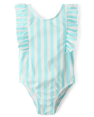 Baby And Toddler Girls Striped Flutter One Piece Swimsuit