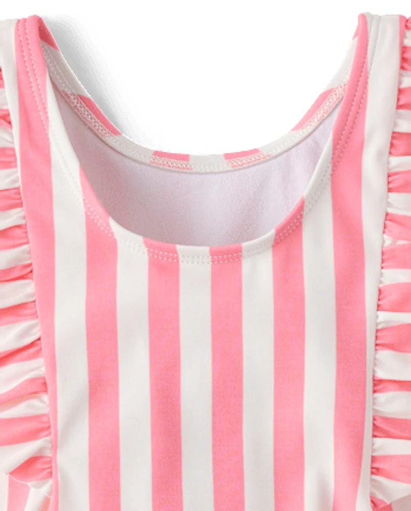 Baby And Toddler Girls Striped Flutter One Piece Swimsuit