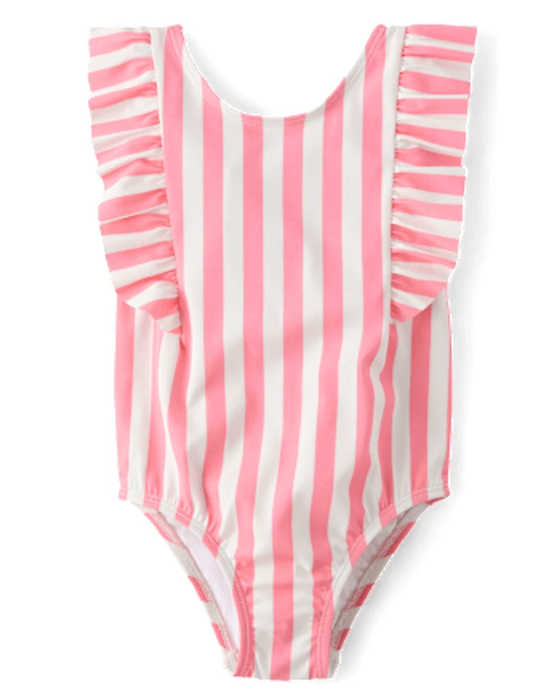 Baby And Toddler Girls Striped Flutter One Piece Swimsuit