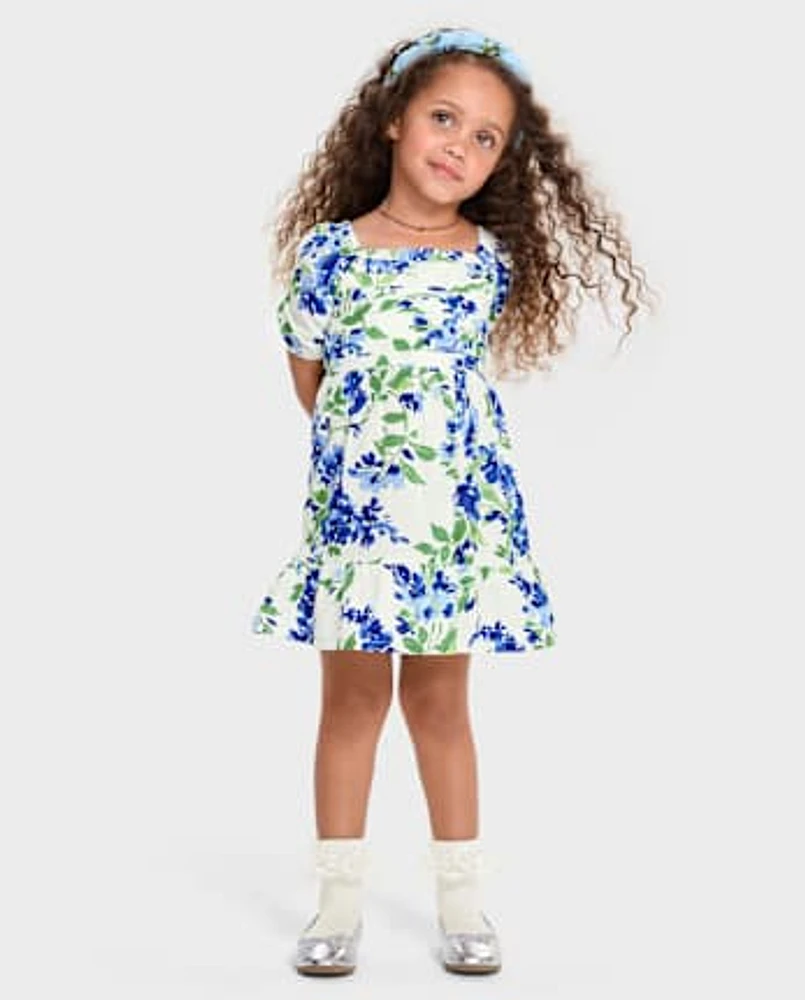 Toddler Girls Mommy And Me Floral Pleated Ruffle Dress