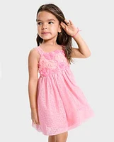 Baby And Toddler Girls 3D Rosette Mesh Fit Flare Dress