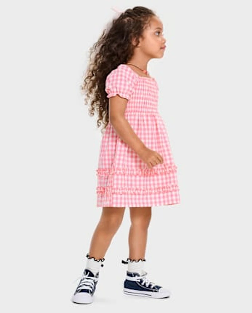 Toddler Girls Mommy And Me Gingham Poplin Smocked Ruffle Dress