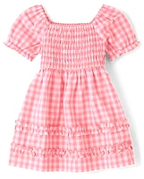 Toddler Girls Mommy And Me Gingham Poplin Smocked Ruffle Dress