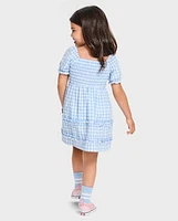 Toddler Girls Mommy And Me Gingham Poplin Smocked Ruffle Dress