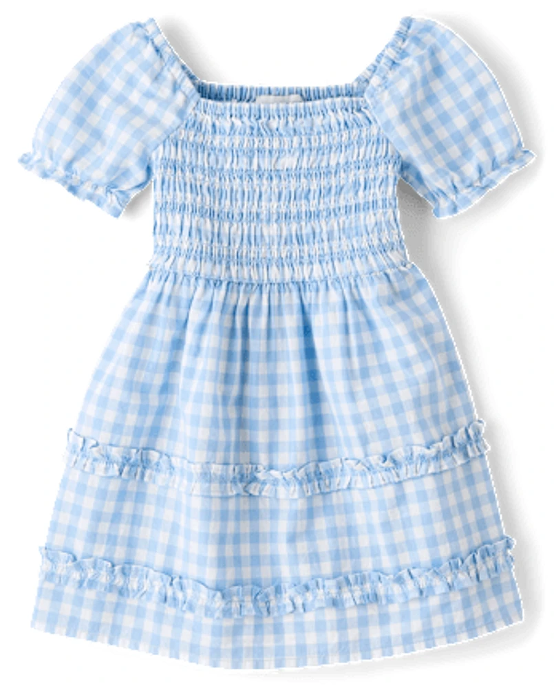 Toddler Girls Mommy And Me Gingham Poplin Smocked Ruffle Dress