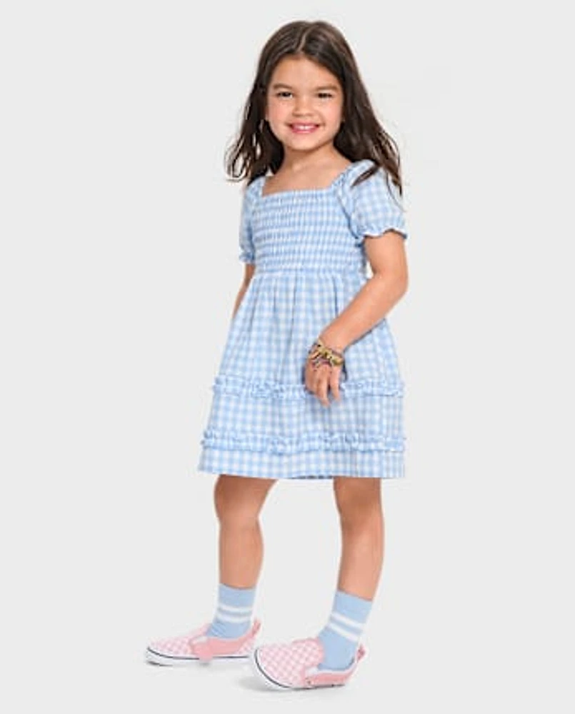 Toddler Girls Mommy And Me Gingham Poplin Smocked Ruffle Dress