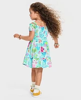 Toddler Girls Matching Family Tropical Off Shoulder Dress