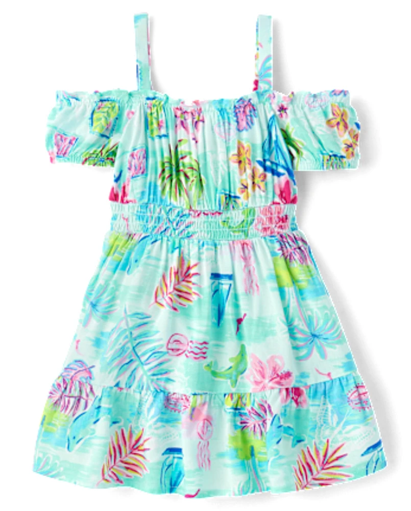 tout-petit, fille Famille assortie Tropical Off Shoulder Robes