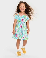 Toddler Girls Matching Family Tropical Off Shoulder Dress