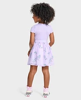 Bébé Et tout-petit, fille Floral Ribbed Robe mélangée évasée