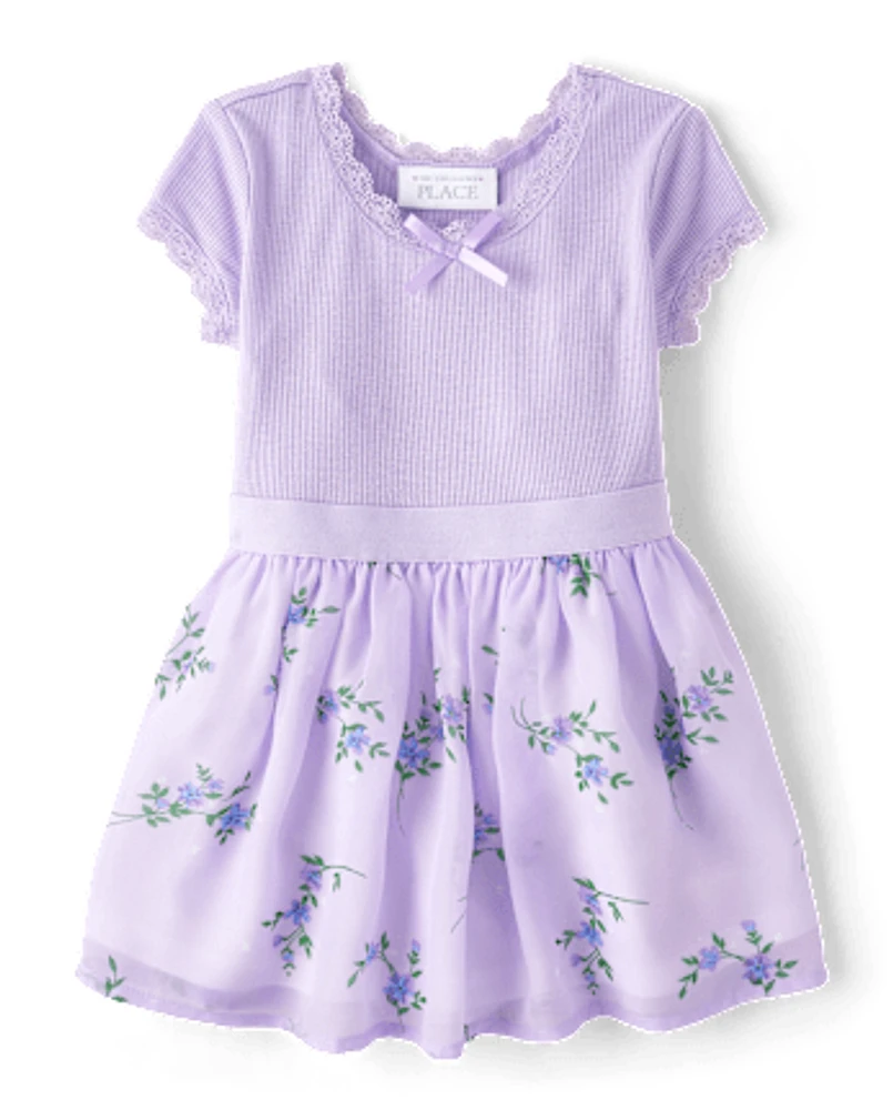 Bébé Et tout-petit, fille Floral Ribbed Robe mélangée évasée