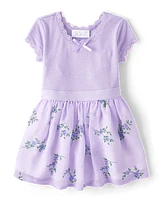 Bébé Et tout-petit, fille Floral Ribbed Robe mélangée évasée