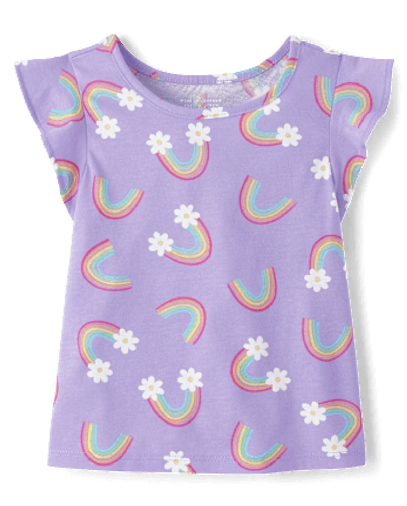 Baby And Toddler Girls Rainbow Floral Flutter Top