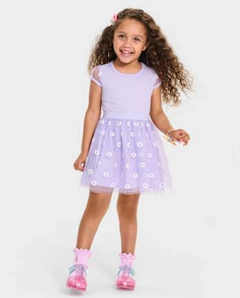 Baby And Toddler Girls 3D Daisy Mesh Fit Flare Dress