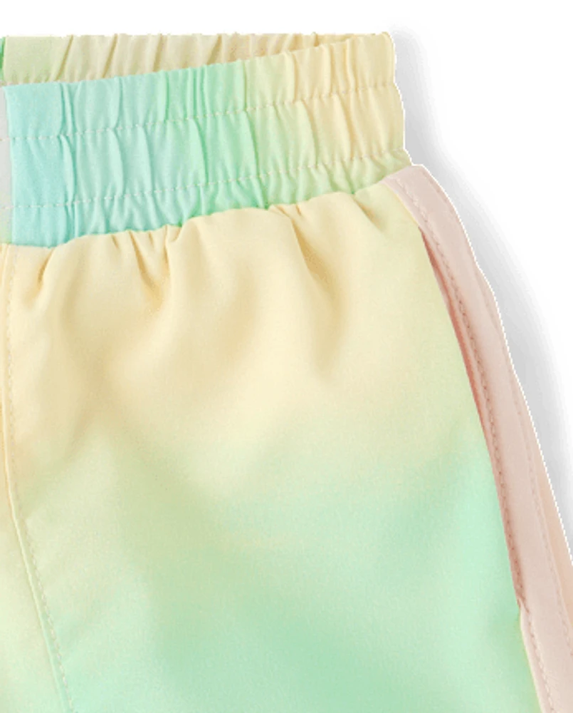 Toddler Girls Quick Dry Rainbow Marble Lined Shorts