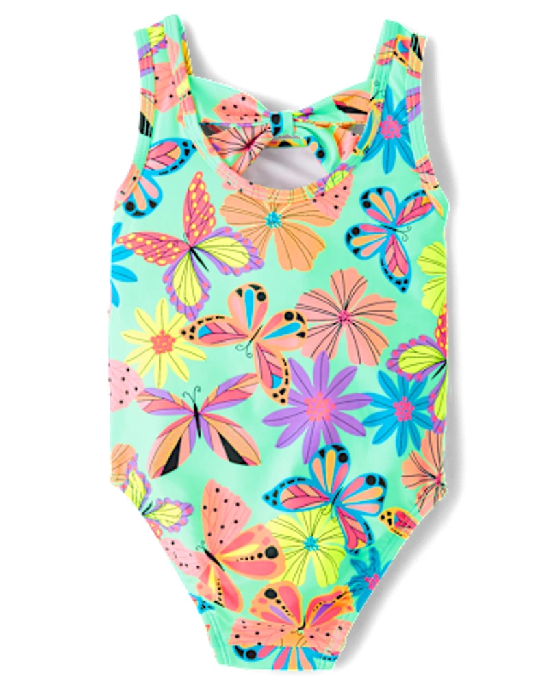 Baby And Toddler Girls Butterfly Bow Back One Piece Swimsuit