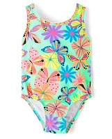 Baby And Toddler Girls Butterfly Bow Back One Piece Swimsuit