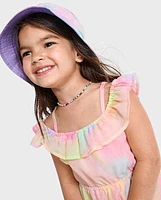 Toddler Girls Rainbow Tie Dye Off Shoulder Dress