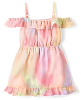 Toddler Girls Rainbow Tie Dye Off Shoulder Dress