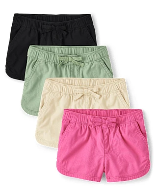 Toddler Girls Twill Pull On Shorts 4-Pack