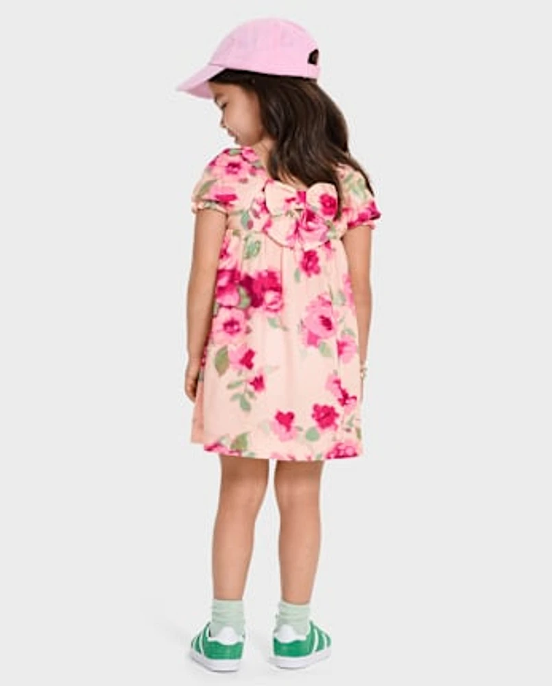 Toddler Girls Floral Bow Back Dress