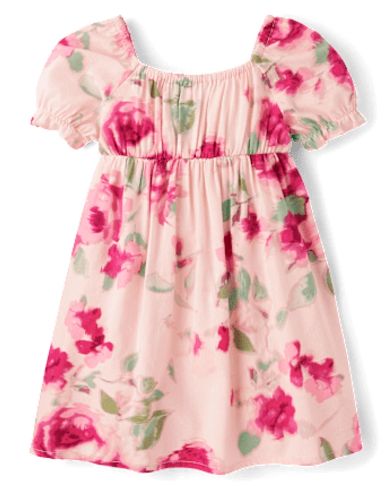 Toddler Girls Floral Bow Back Dress