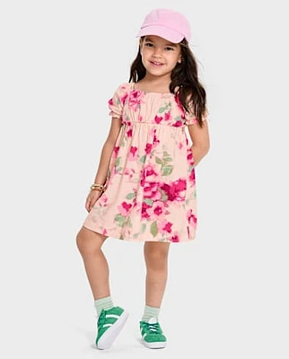 Toddler Girls Floral Bow Back Dress