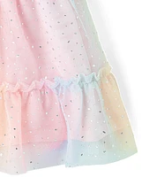 Toddler Girls Rainbow Shimmer Mesh Tiered Dress