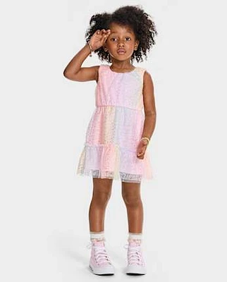 Toddler Girls Rainbow Shimmer Mesh Tiered Dress