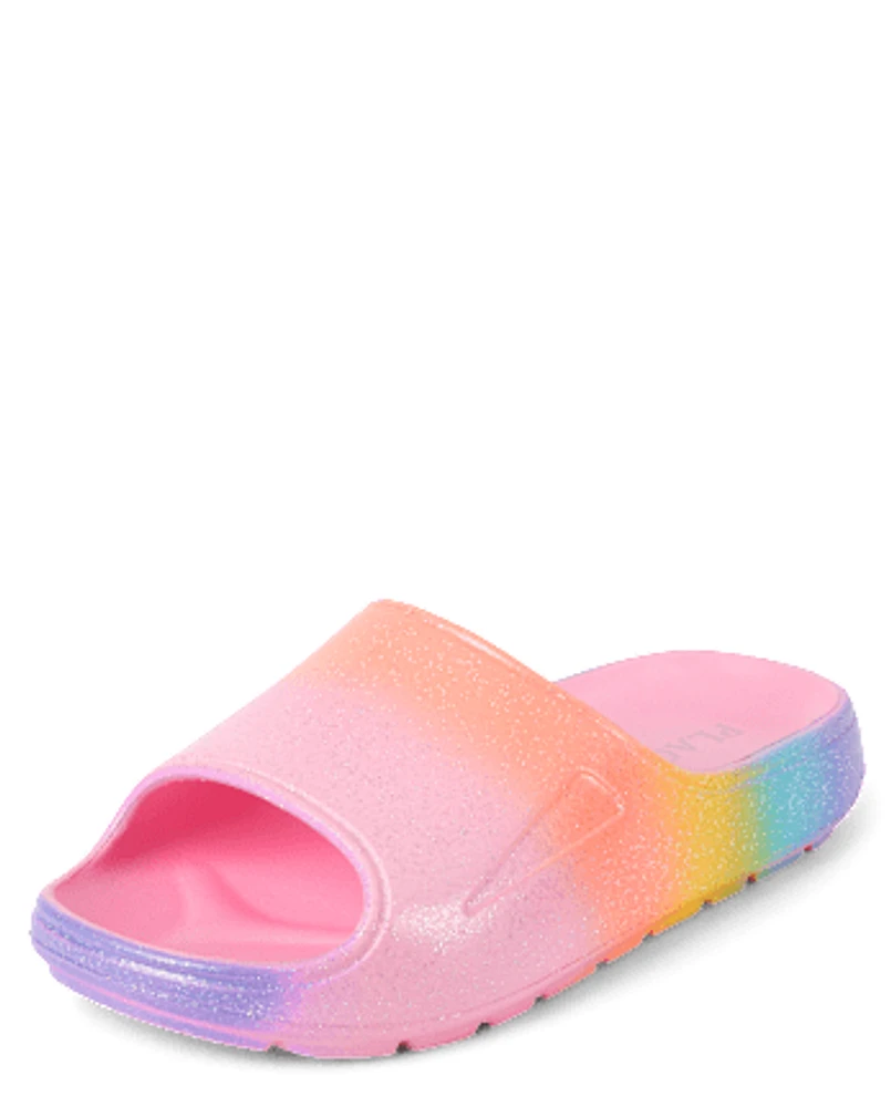 Girls Glitter Rainbow Ombre Slides