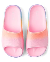 Girls Glitter Rainbow Ombre Slides