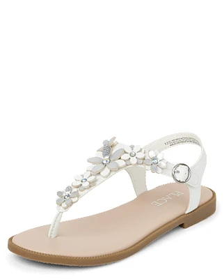 Girls Flower T-Strap Sandals