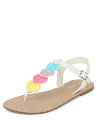 Girls Glitter Rainbow Heart Sandals