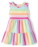 Baby And Toddler Girls Rainbow Striped Tiered Dress