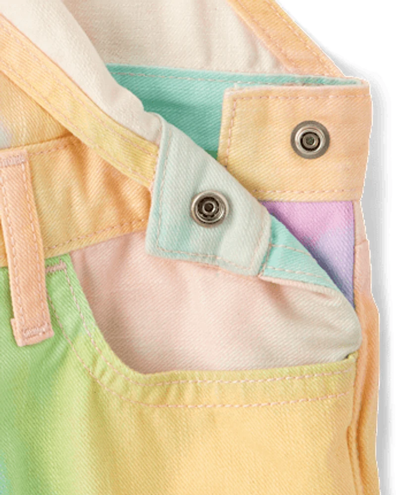 Girls Rainbow Marble Shortalls