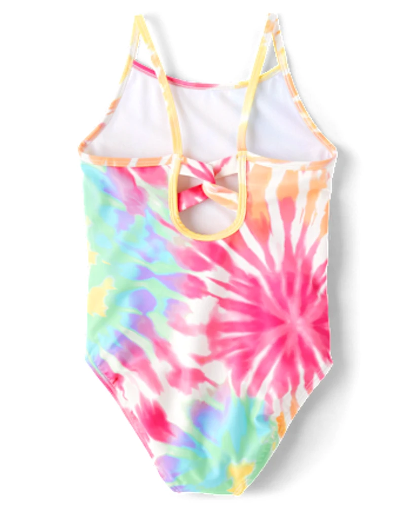 Girls Print Cross Back One Piece Swimsuit