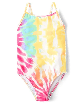 Girls Print Cross Back One Piece Swimsuit