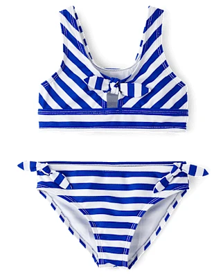 Girls Striped Tie Front Bikini Swimsuit